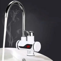 Проточний водонагрівач 3000Вт з дисплеєм, металевим краном і верхнім регулятором температури  миттєве гаряче водопостачання до 60°C